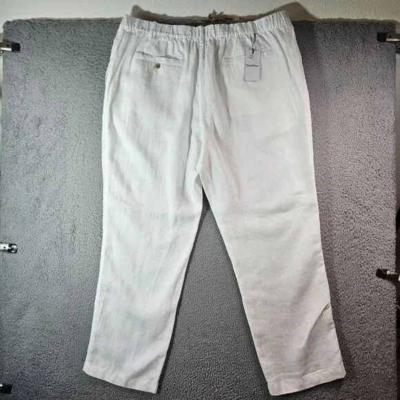 $89 NWT Caribbean Roundtree & Yorke Linen Pants‎ Men 44 x 32 Elastic Waist White